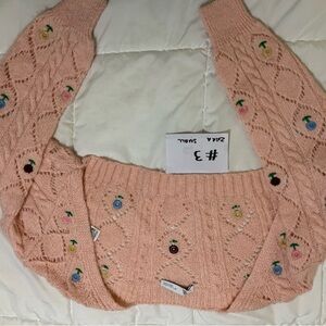 Zara Pink Knit Sweater with Floral Embroidery